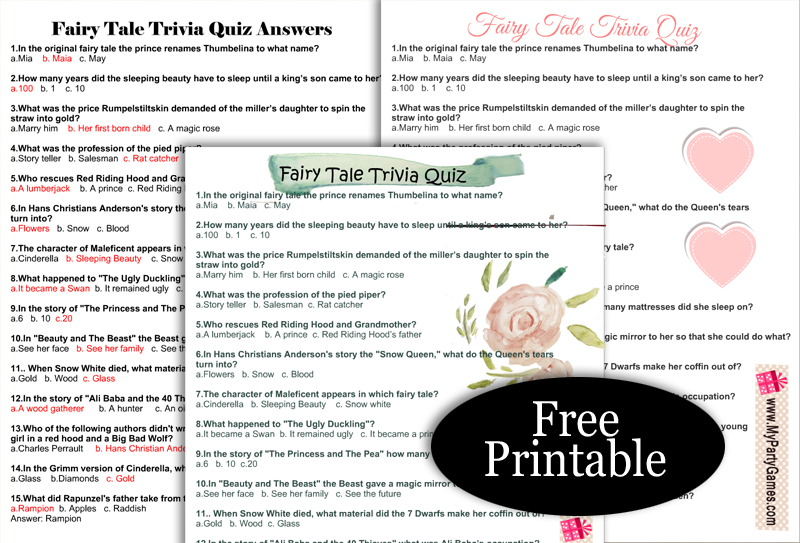 Free Printable Fairy Tale Trivia Quiz