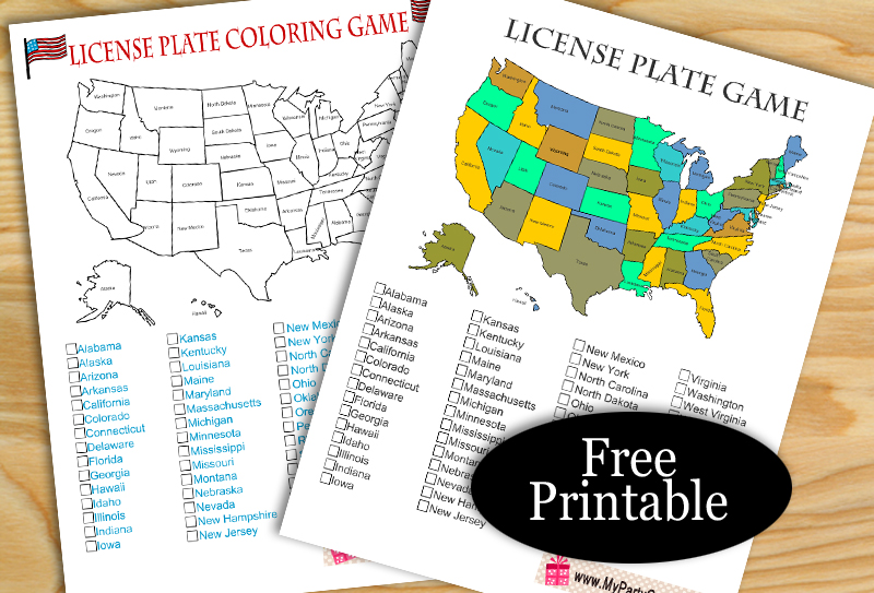 Free Printable License Plate, Road Trip Game