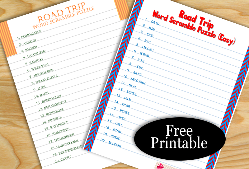 Free Printable Road Trip Word Scramble Puzzles