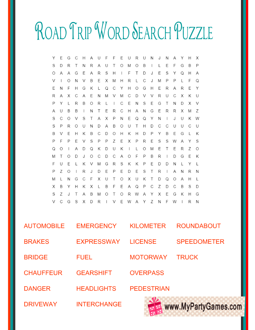 free printable road trip word search puzzle