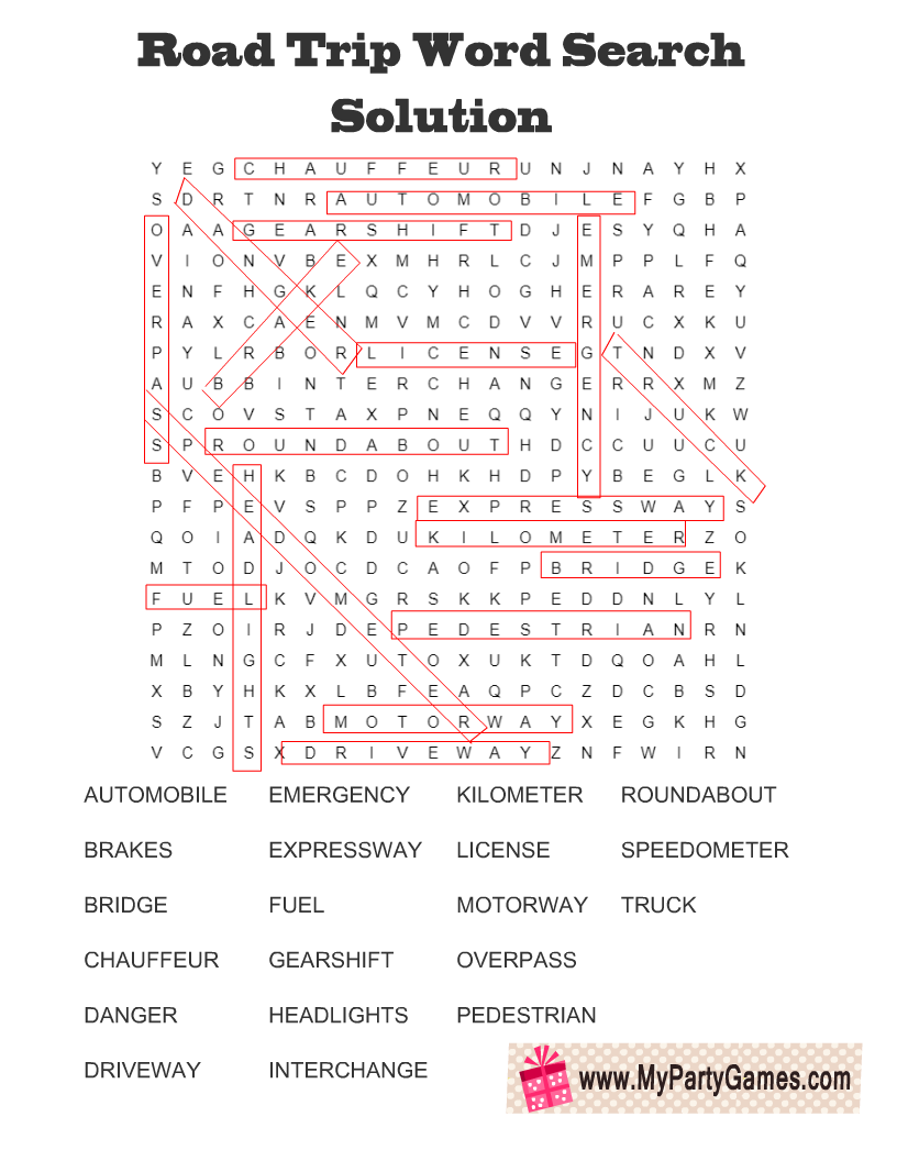 Road Trip Word Search Puzzle