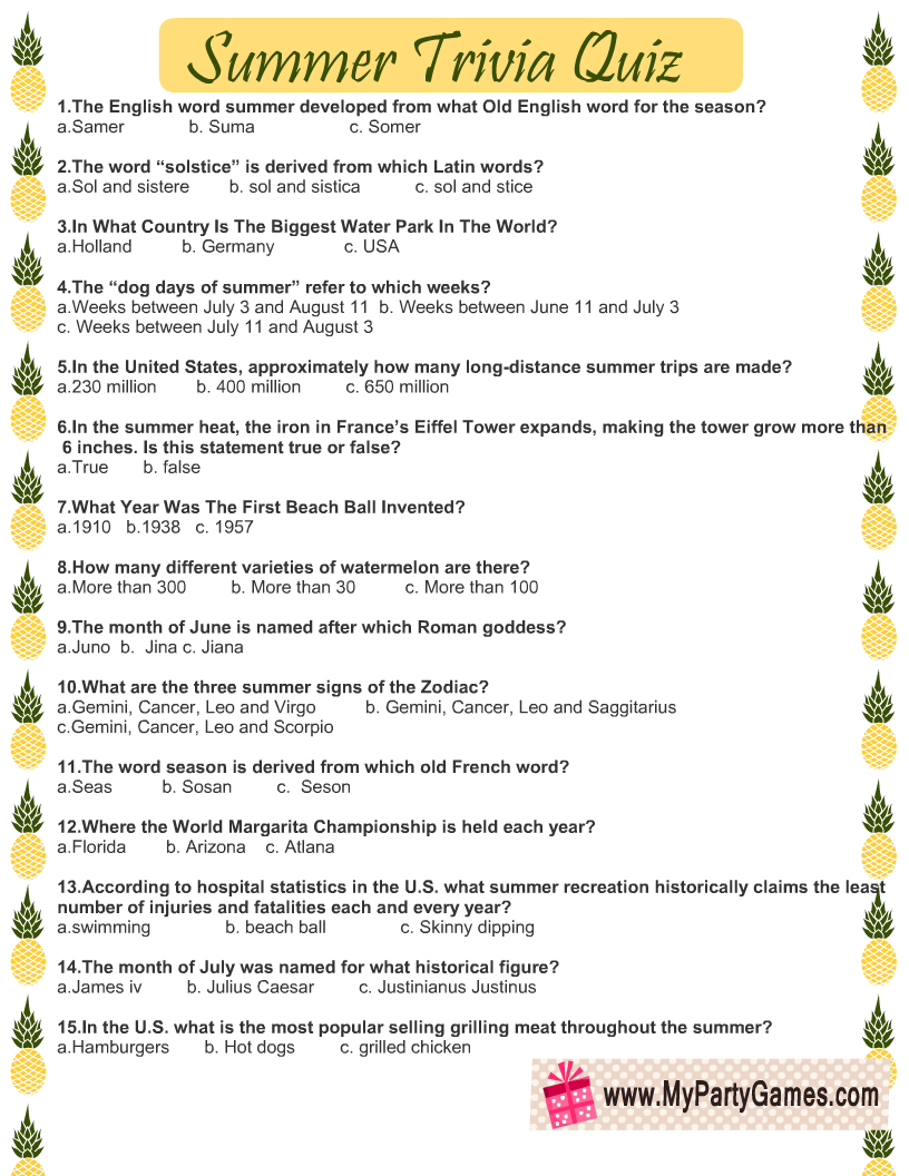 Printable Spring Quiz Questions Free High Resolution Printable