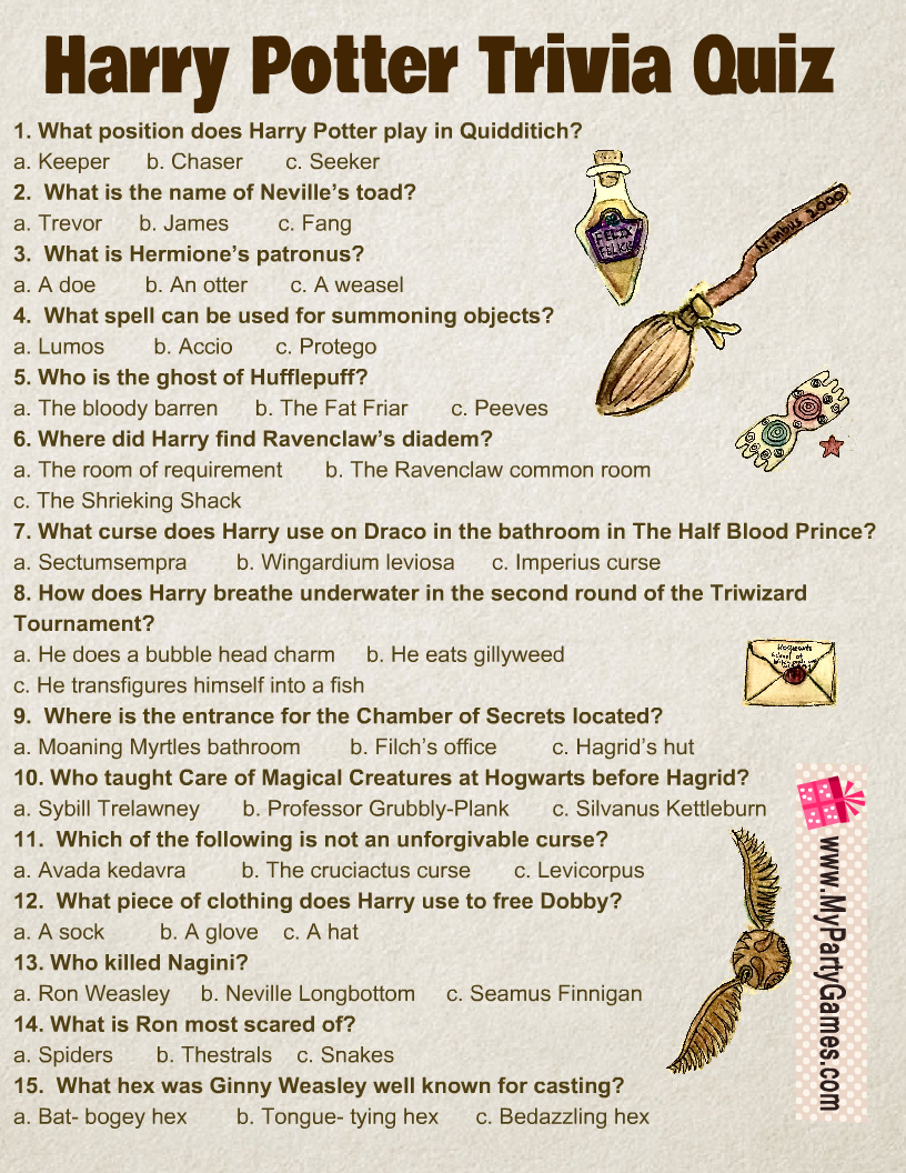 harry potter book report questions