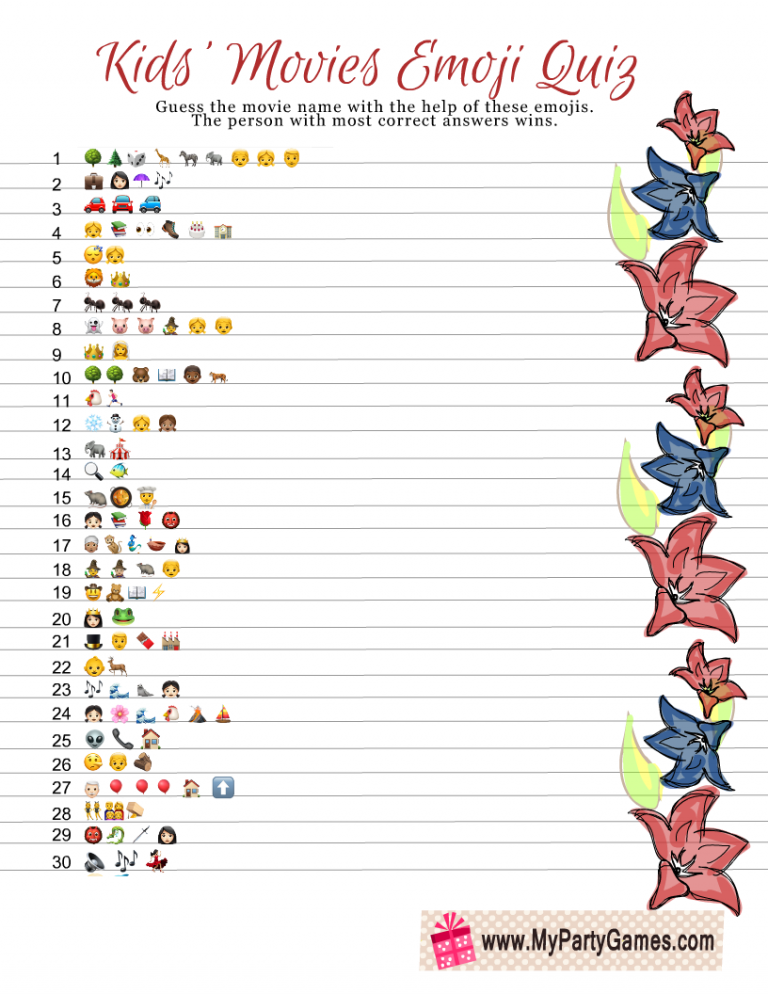 free printable kids movie emoji quiz