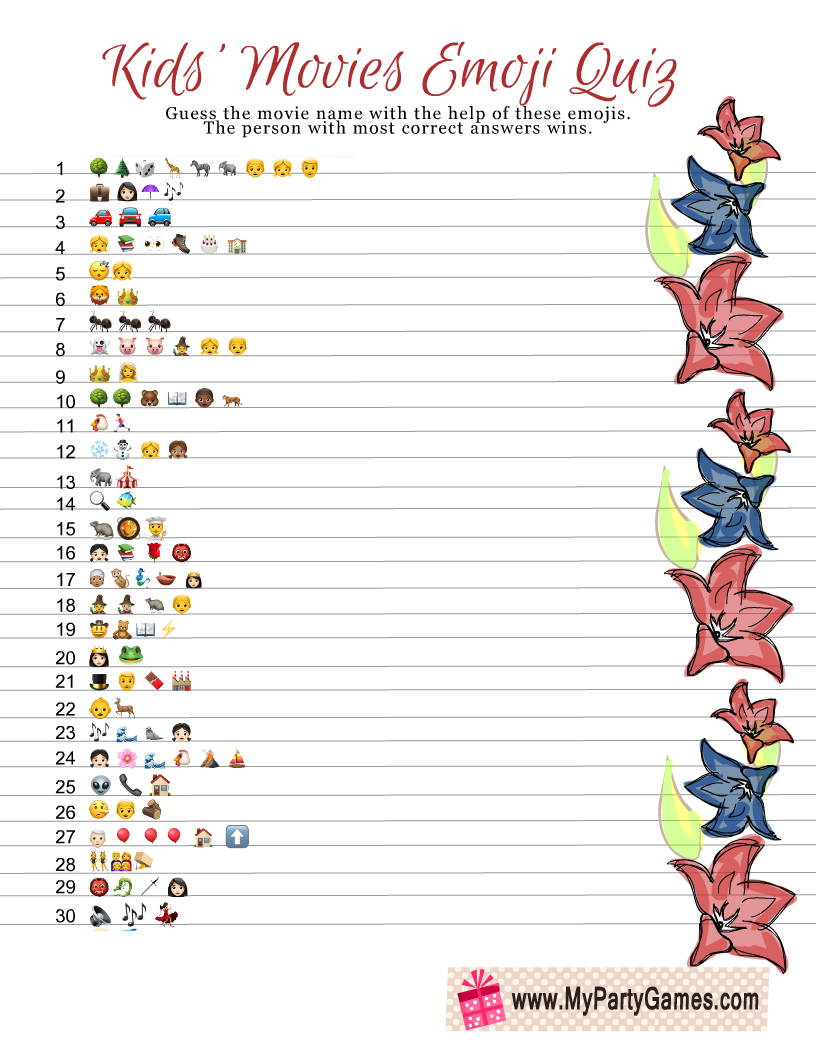 Kids' Movie Emoji Quiz Printable