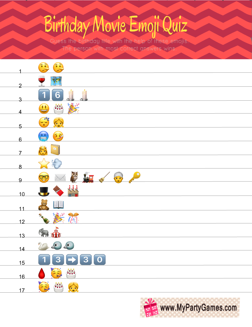 Birthday Movie Emoji Quiz Printable