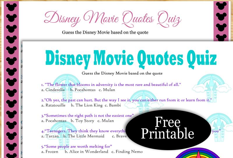 Free Printable Disney Movie Quotes Quiz