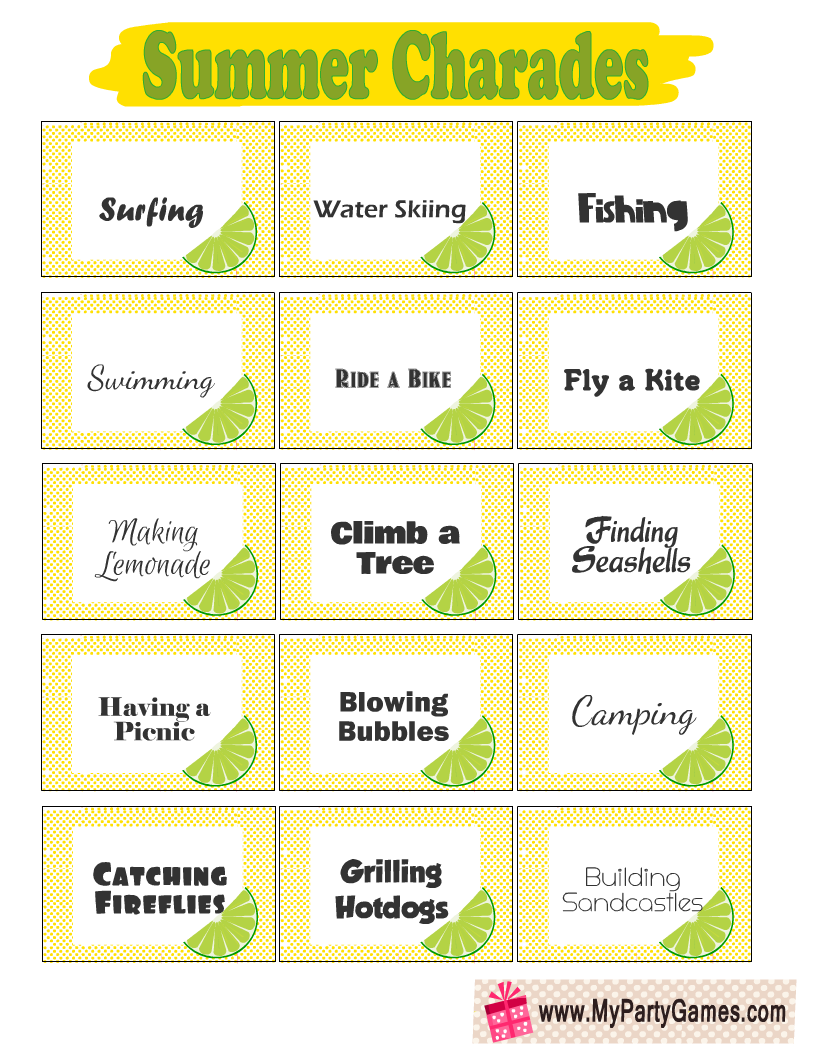 Free Printable Summer Charade