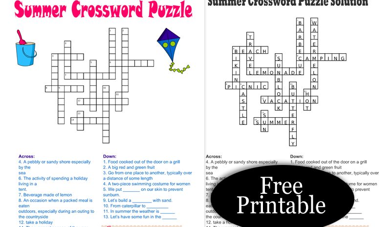 4 Free Printable Summer Crossword Puzzles