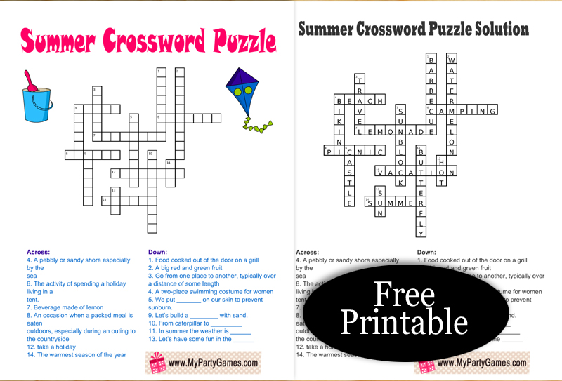 4 Free Printable Summer Crossword Puzzles