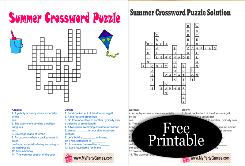 4 free printable summer crossword puzzles