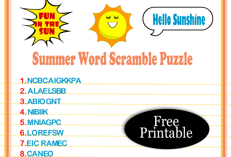 Free Printable Summer Word Scramble Puzzles
