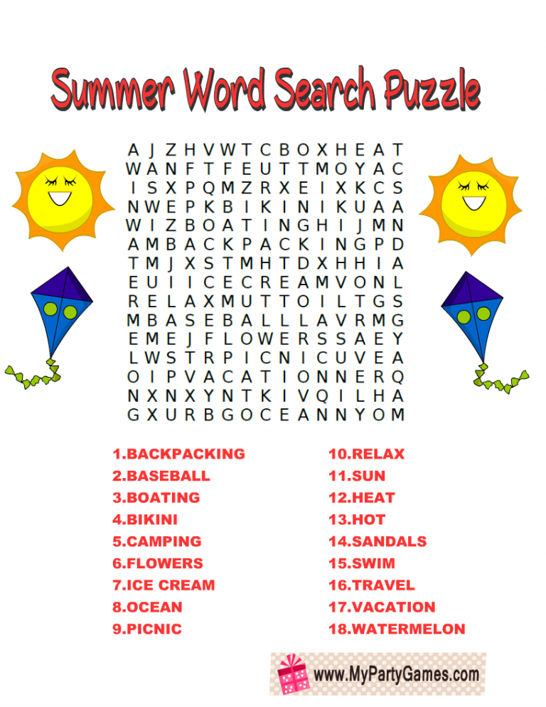 Free Printable Summer Word Search Puzzles