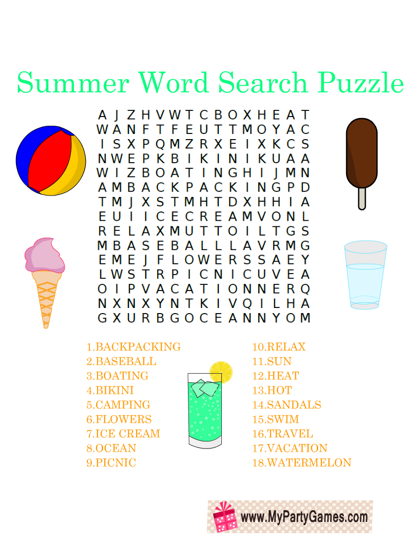 Summer Word Search Puzzles Printable