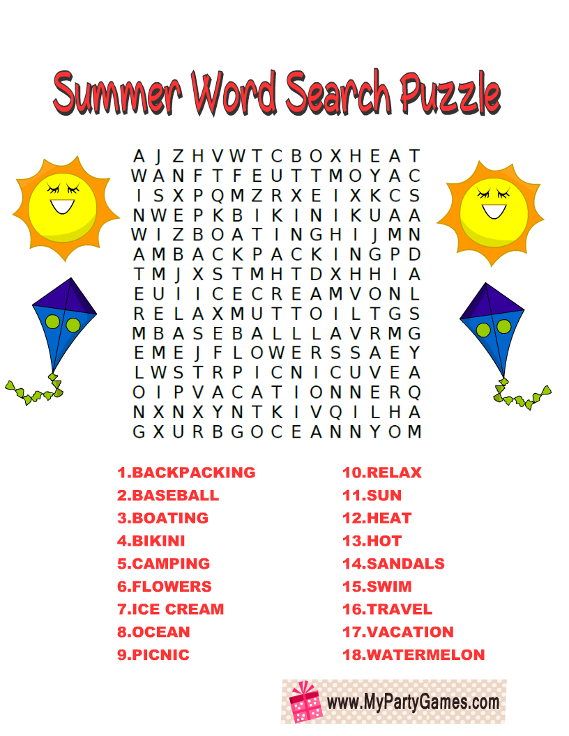 16 Free Printable Summer Word Search Puzzles