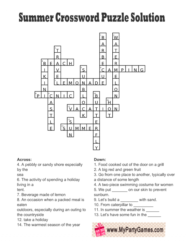 4 Free Printable Summer Crossword Puzzles