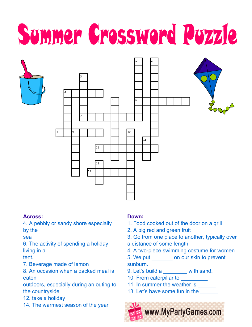 Summer Crossword Puzzle Free Printable