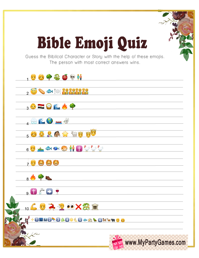 Printable Bible Emoji Pictionary Quiz  