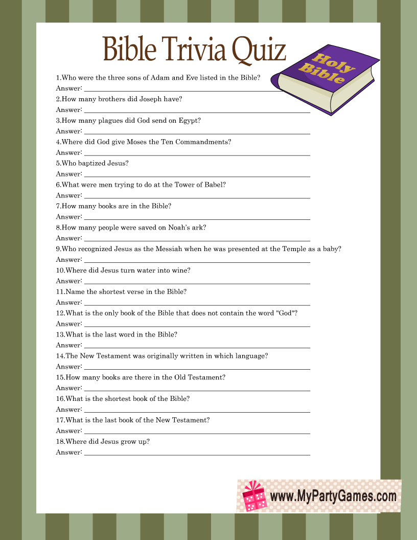Free Printable Bible Trivia Quiz Game