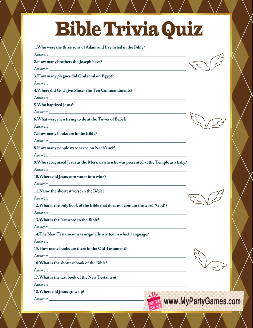 Free Printable Bible Trivia Quiz with Answer Key
