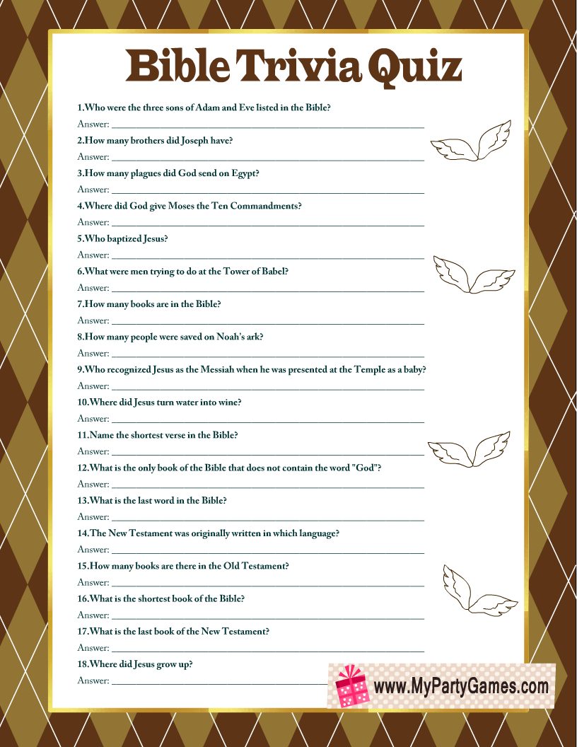 Free Printable Bible Trivia Quiz With Answer Key