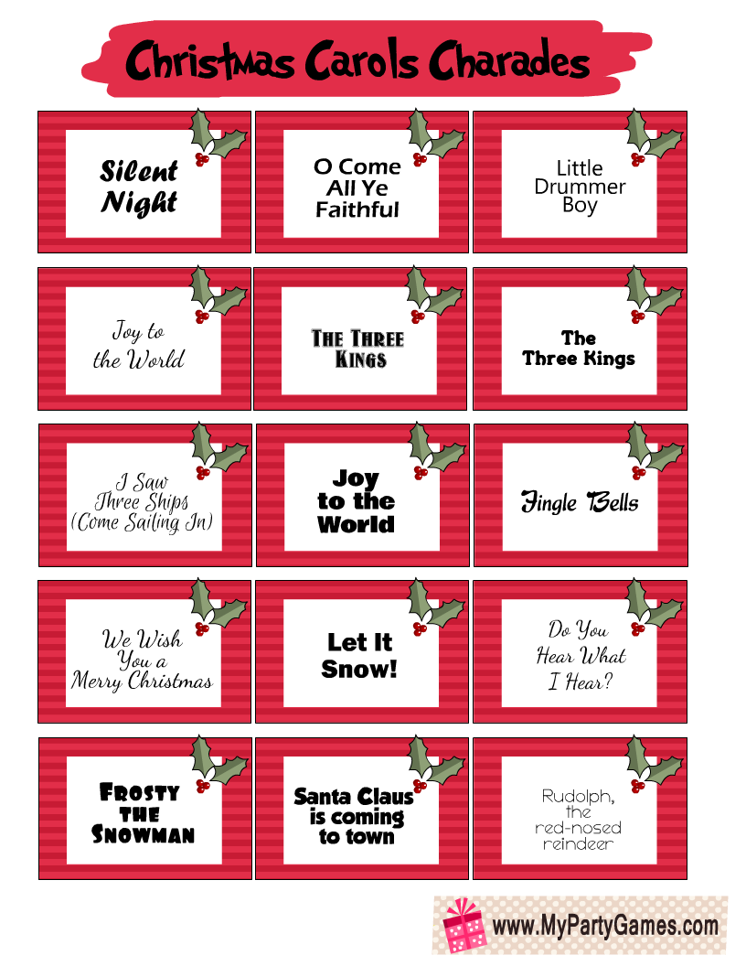 Free Printable Christmas Carols Charades 