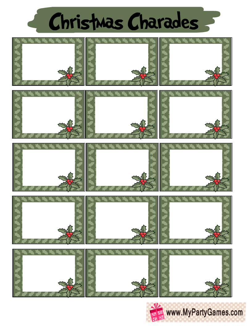 Free Printable Blank Charade Cards for Christmas