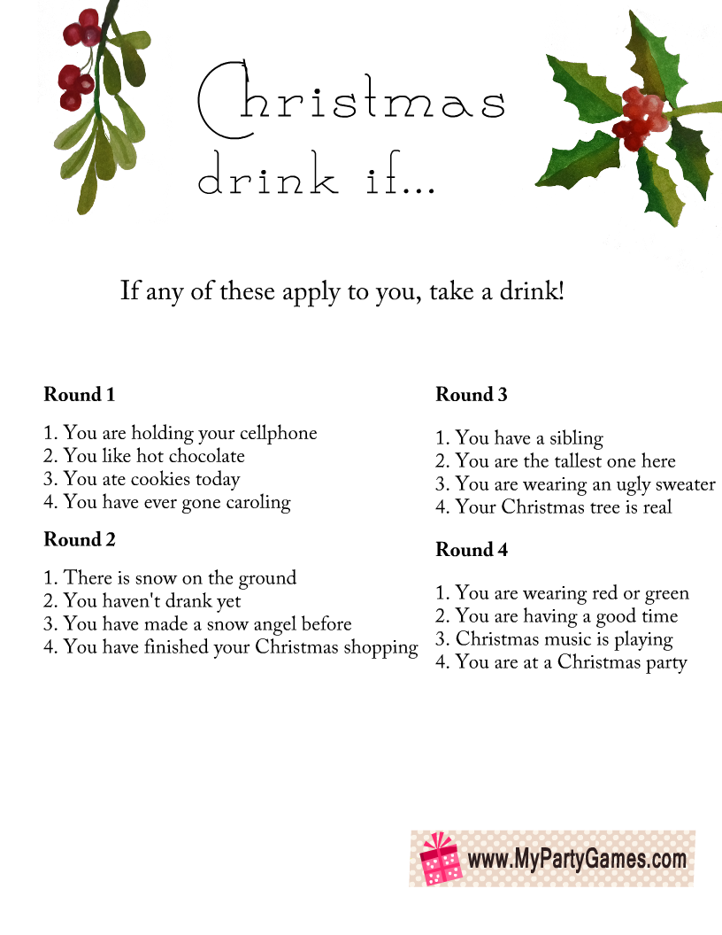 Free Printable Christmas Drink If Game