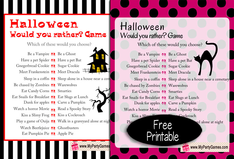 Free Printable Halloween Would you Rather? Game