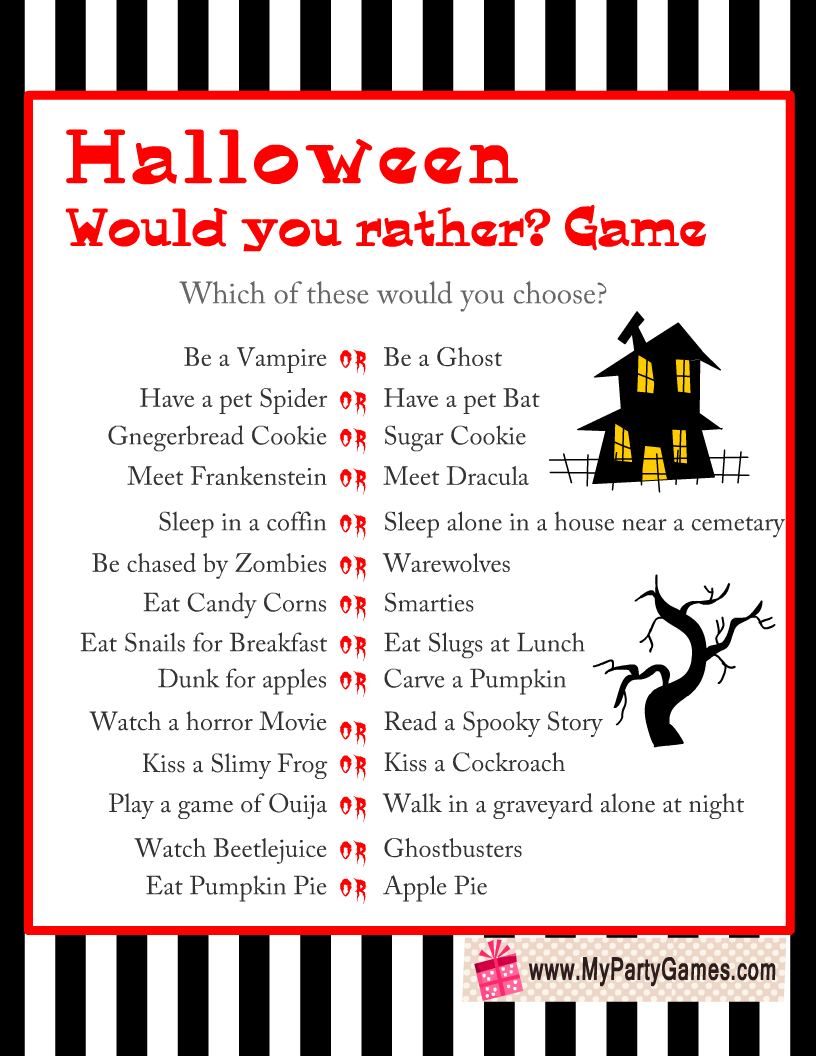 Free Printable Halloween Would you Rather? Game