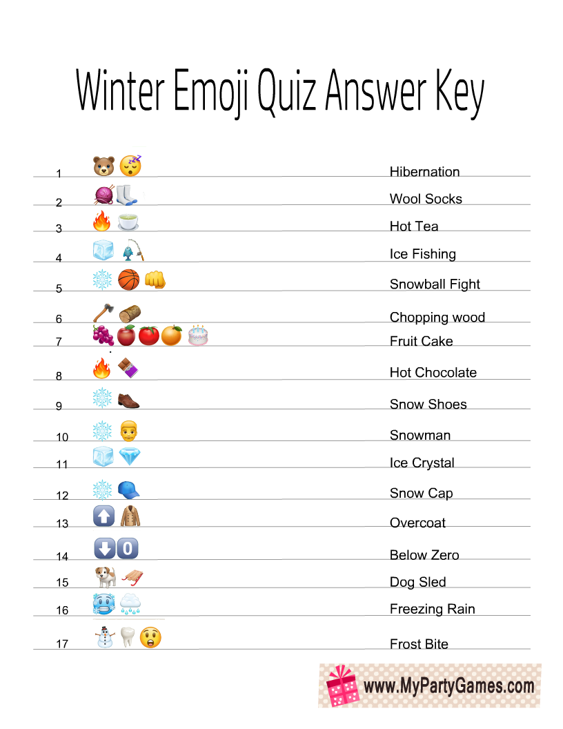 Free Printable Winter Emoji Quiz Answer Key