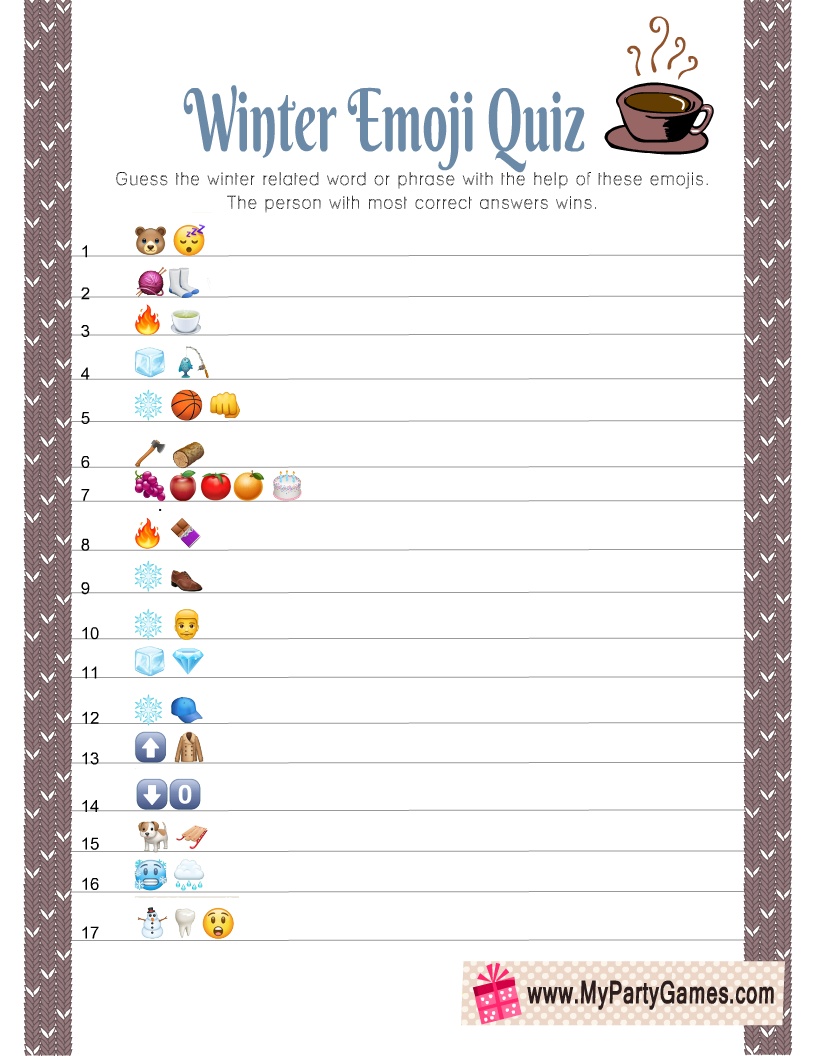 Free Printable Winter Emoji Quiz 