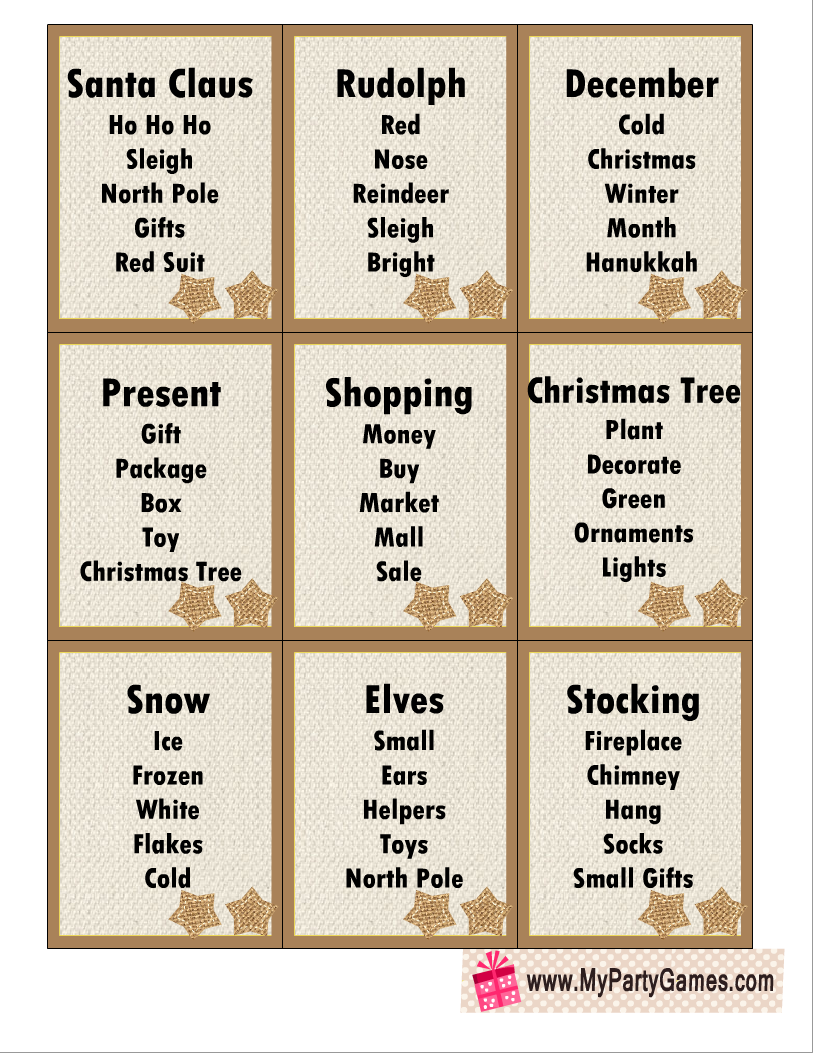 Free Printable Christmas Taboo Game Cards