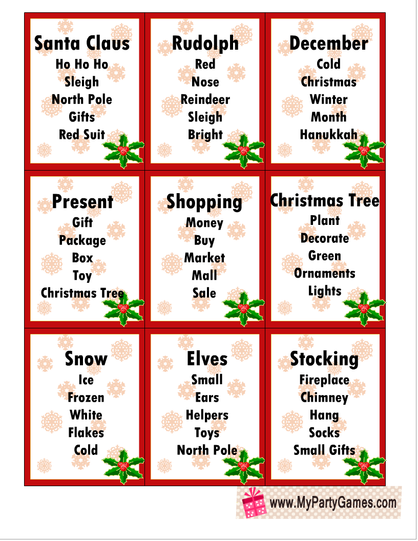 Christmas Taboo Game Free Printable