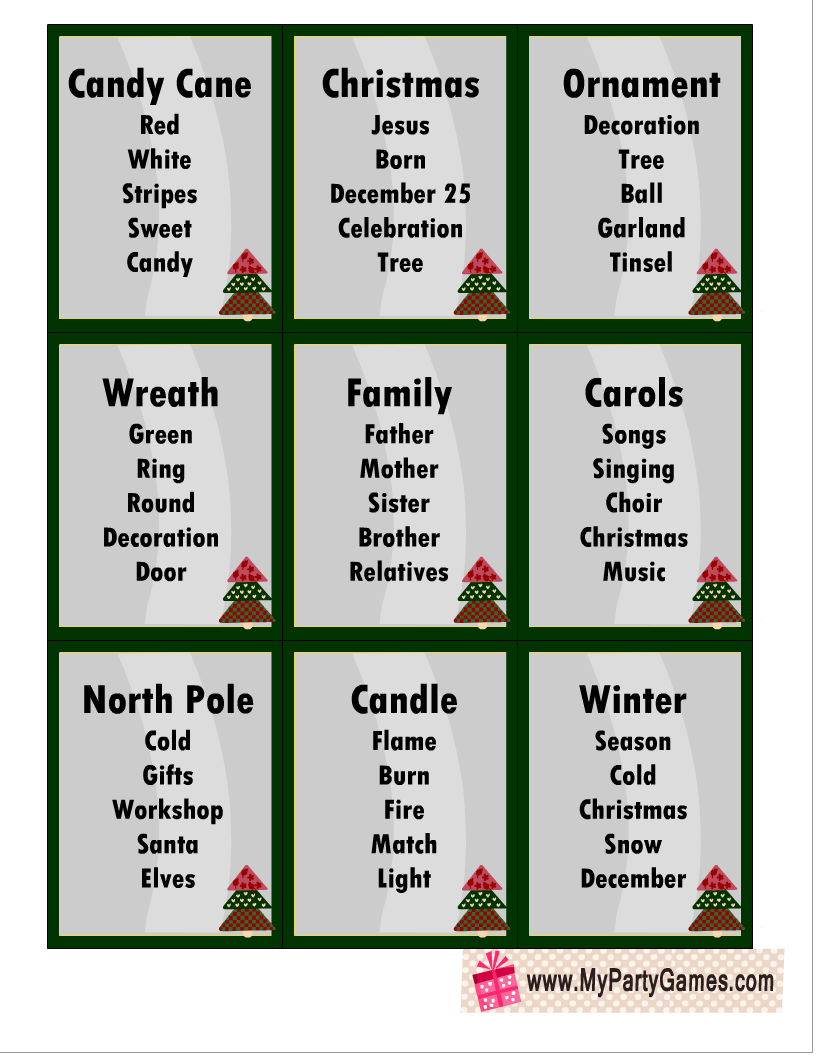  Christmas Taboo Game Cards Printable 
