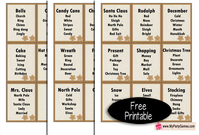 25 Free Printable Christmas Taboo Game Cards