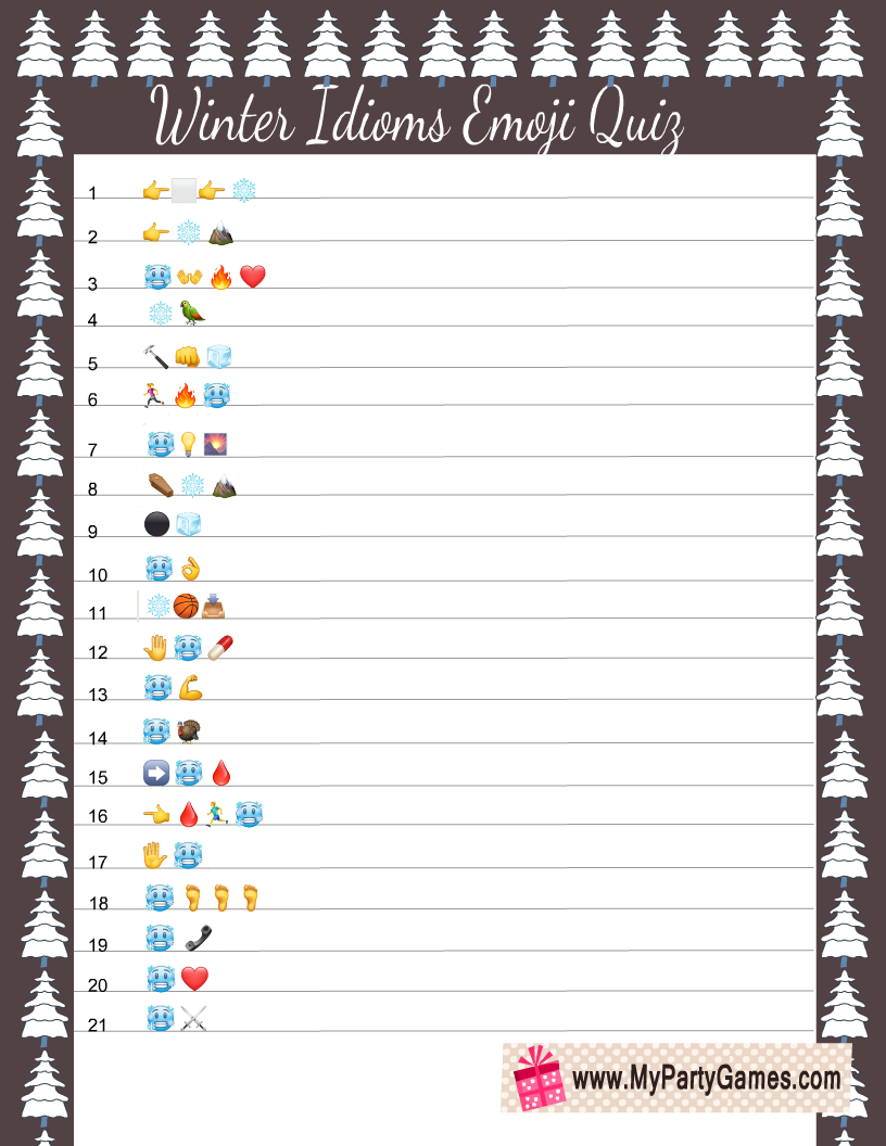  Idioms Emoji Quiz Printable