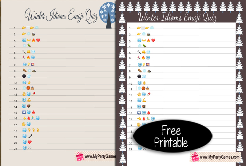 Free Printable Winter Idioms Emoji Quiz