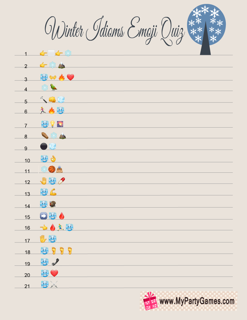 Free Printable Winter Idioms Emoji Quiz