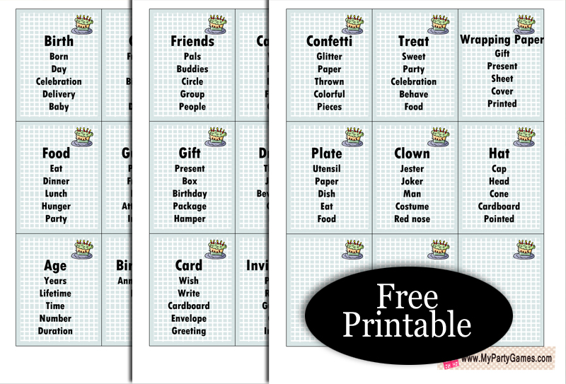 Free Printable Birthday Taboo Game Cards