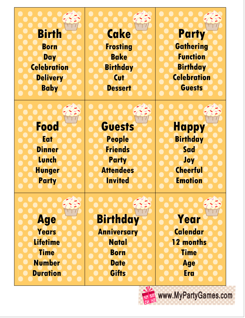 Free Printable Birthday Taboo Cards