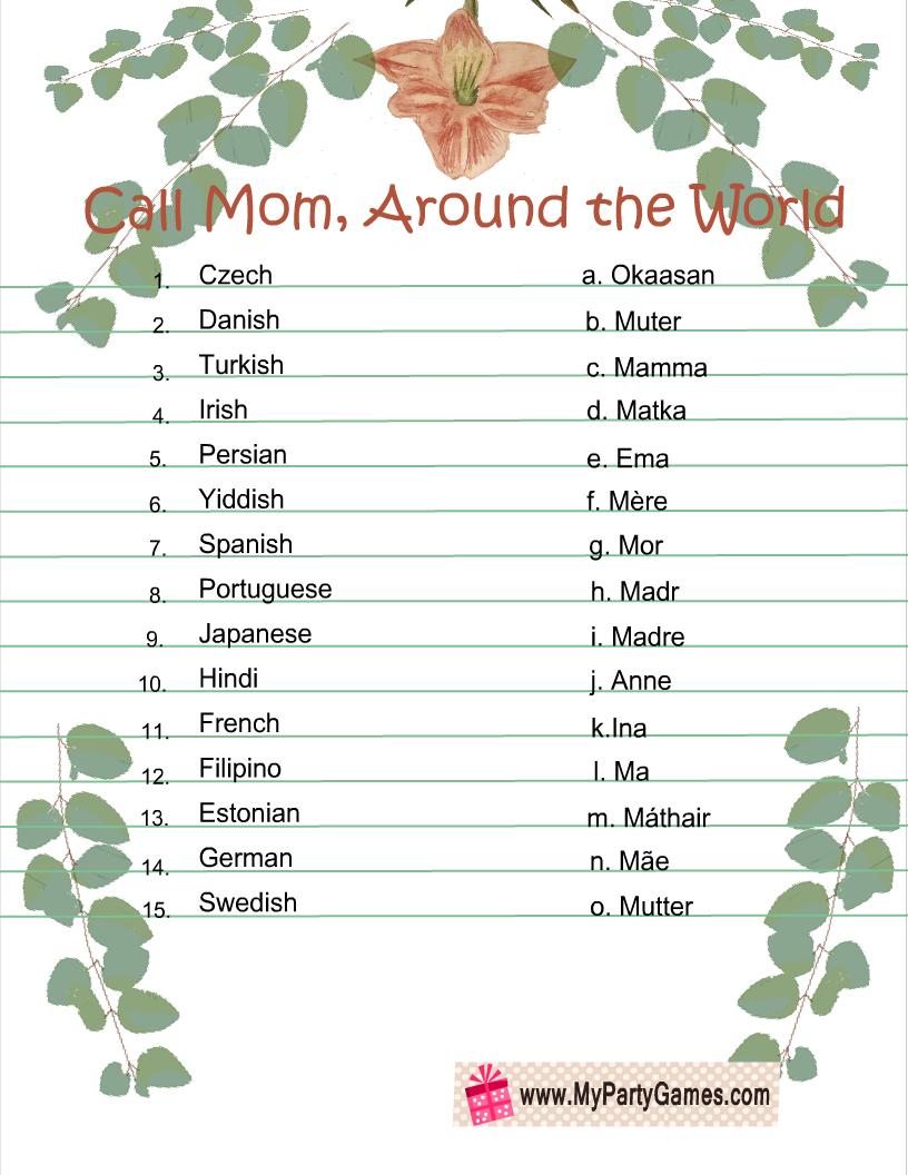 Call Mom, Around the World Game for Mother's Day