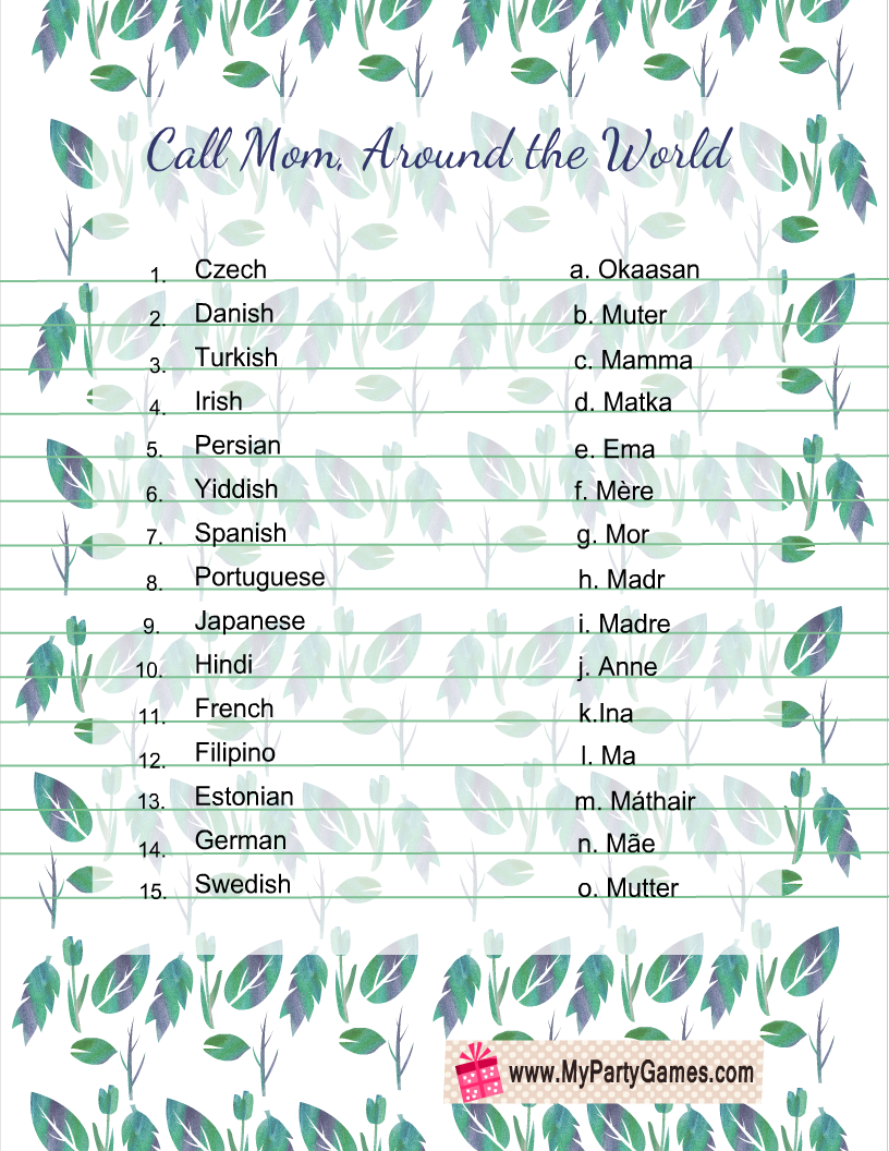 Call Mom, Around the World Game for Mother's Day