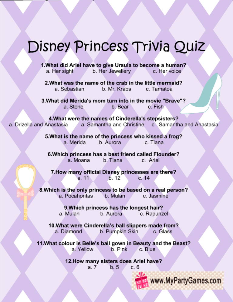 Disney Princess Trivia Quiz Free Printable Disney Princess Facts ...
