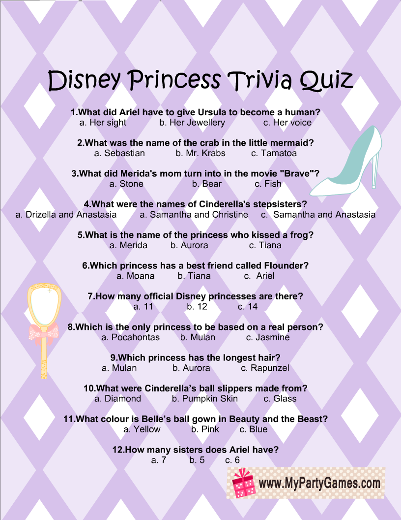 Free Printable Disney Princesses Trivia Quiz