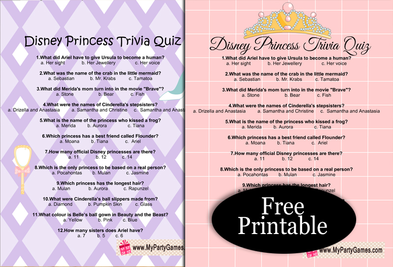 Free Printable Disney Princesses Trivia Quiz