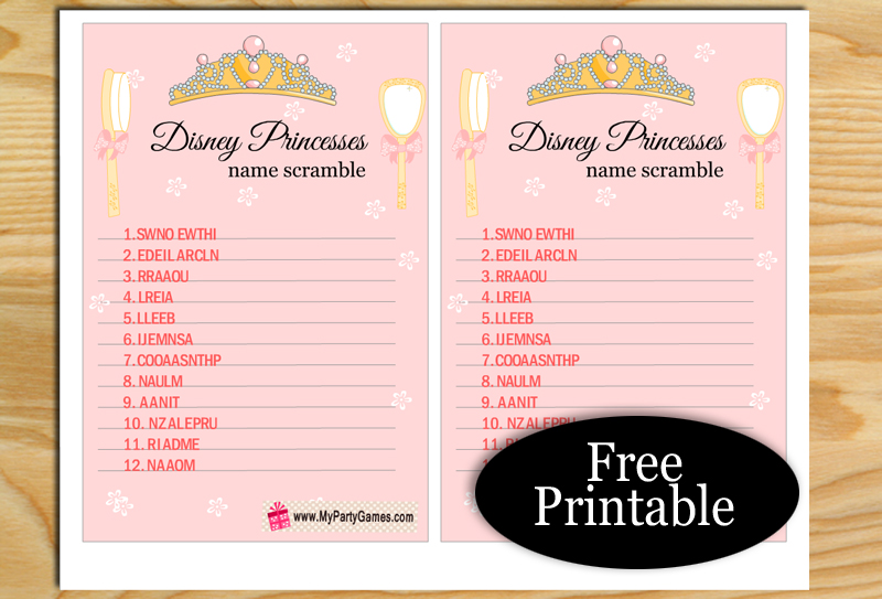 Free Printable Disney Princesses Name Scramble Puzzle