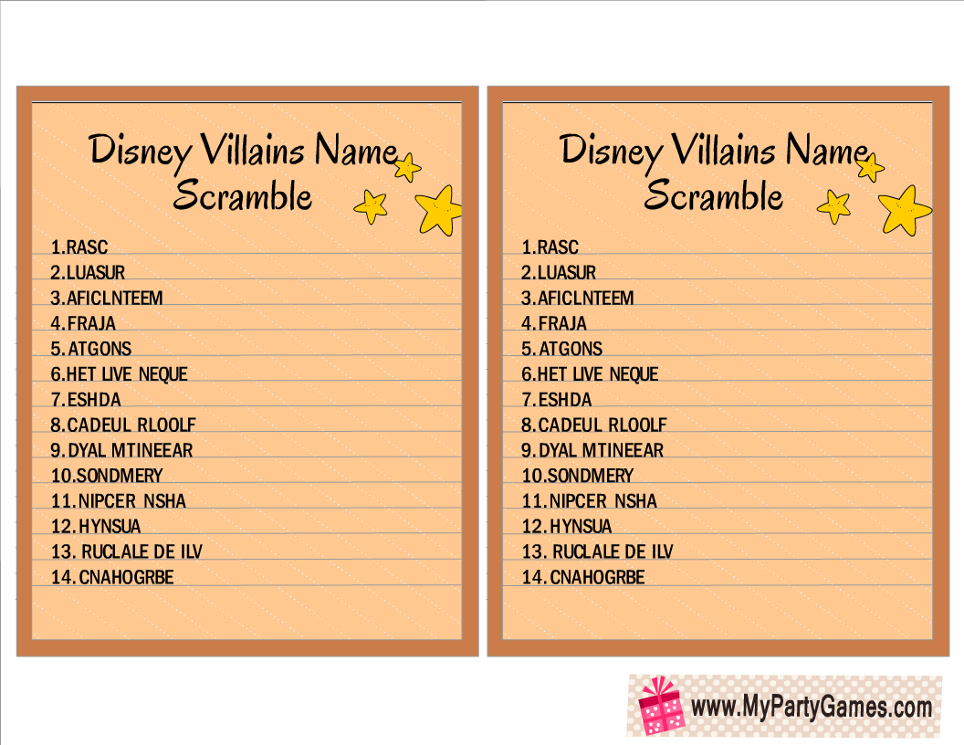 Printable Disney Villains Name Scramble