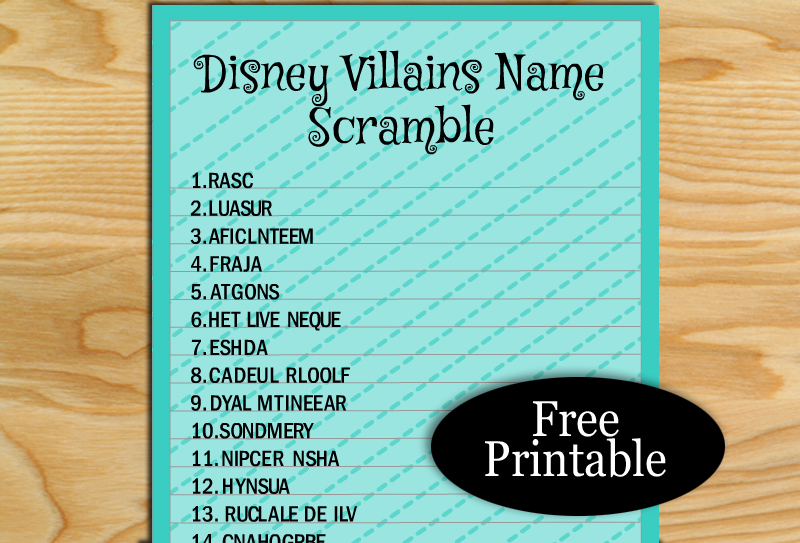 Free Printable Disney Villains Name Scramble