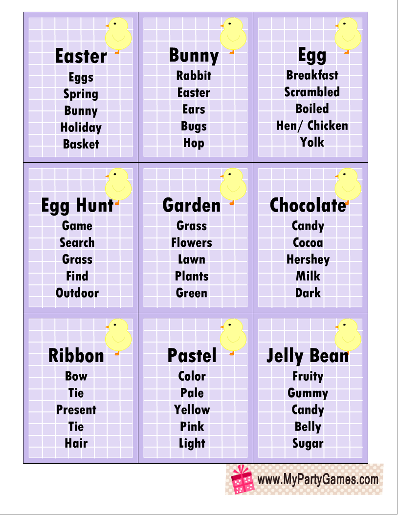 Free Printable Taboo inspired Game Cards for Easter 